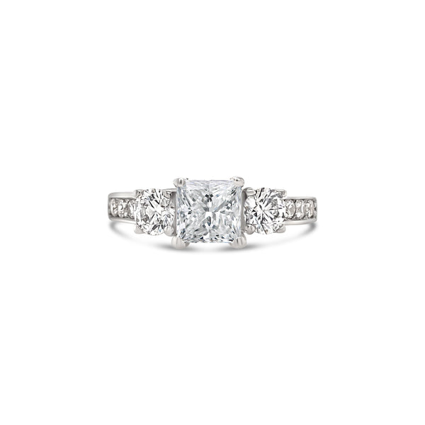 Three Stone Princess Cut Lab Grown Diamond Engagement Ring
