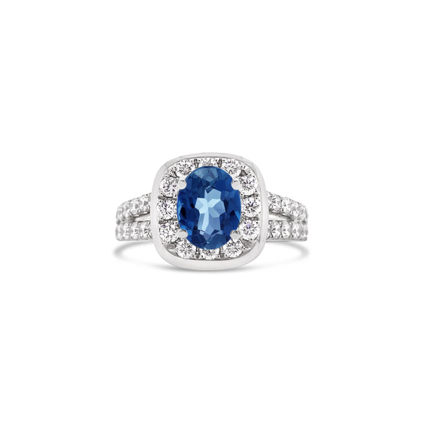 Oval Sapphire Rounded Edge Square Halo Lab Grown Diamond Engagement Ring