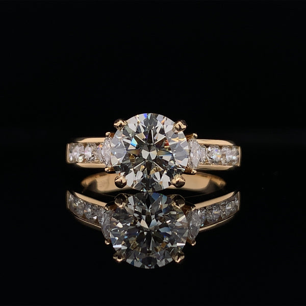 Yellow Gold Three Stone Channel Lab Grown Diamond Engagement Ring Setting