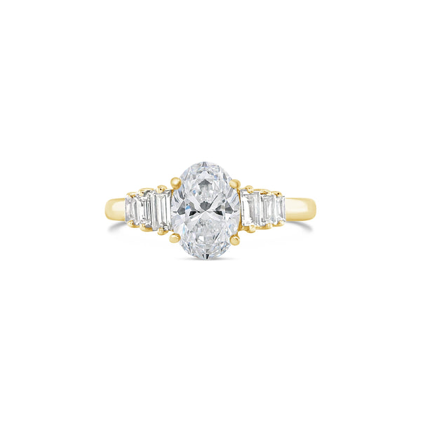 Yellow Gold Lab Grown Diamond Engagement Ring With Emerald Cut Side Diamonds