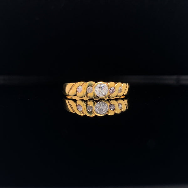 penta diamond twirl yellow gold ring