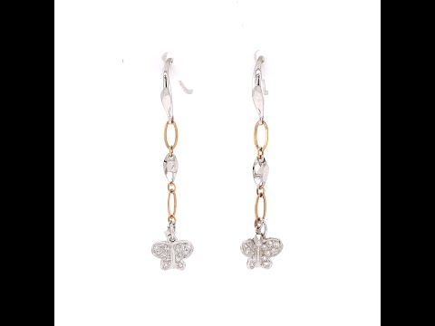 White And Rose Gold Butterfly Diamond Dangling Earrings