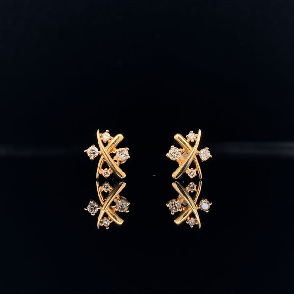 18k yellow gold diamond criss-cross earrings