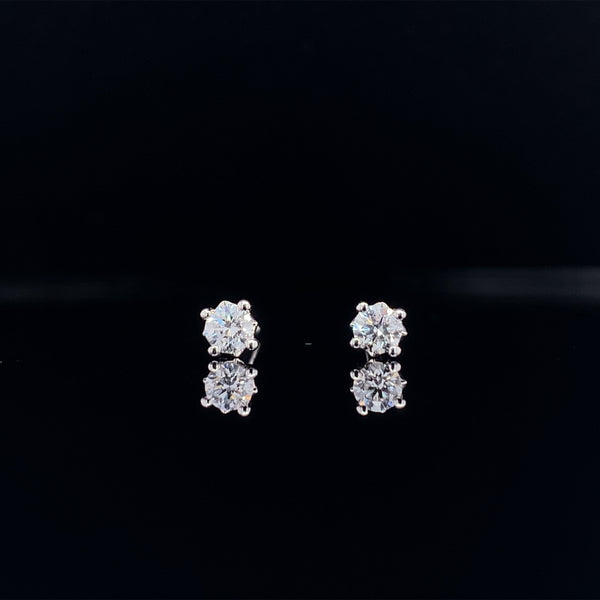 18k white gold four prong diamond stud earrings