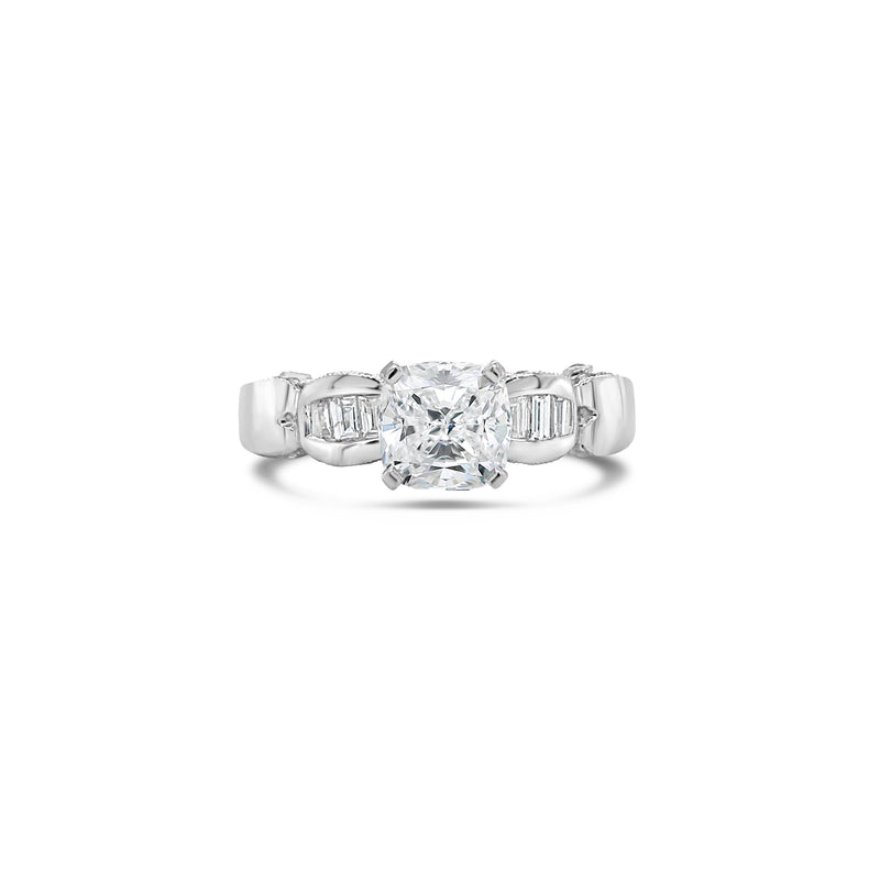 Baguette Diamond Engagement Ring With Cushion Cut Centre Lab Grown Diamond