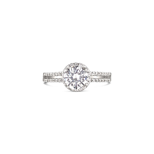 Halo Lab Grown Diamond Engagement Ring With Twin Lines