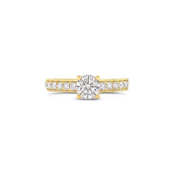 Four Prong Yellow Gold Channel Lab Grown Diamond Ring