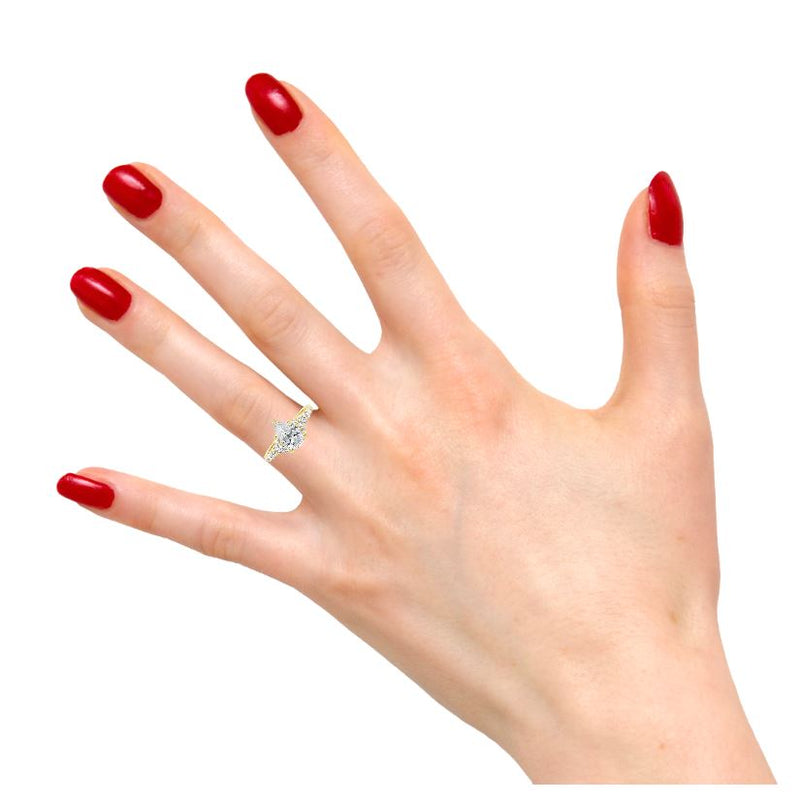 Pear Cut Lab Grown Diamond Engagement Ring With Princess Cut Diamond Side Stones