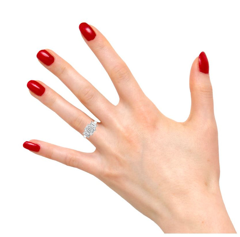 Three Stone Emerald Cut Lab Grown Diamond Engagement Ring