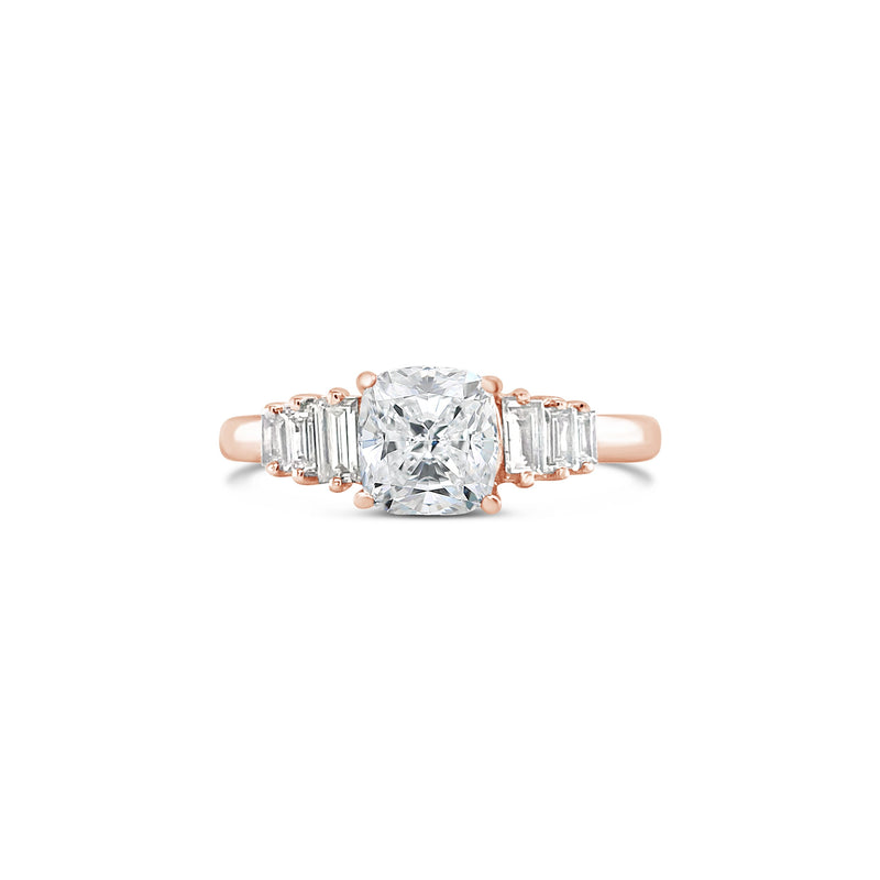 Rose Gold Lab Grown Diamond Engagement Ring With Emerald Cut Side Diamonds