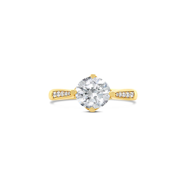 Four Prong Tapered Yellow Gold Lab Grown Diamond Ring