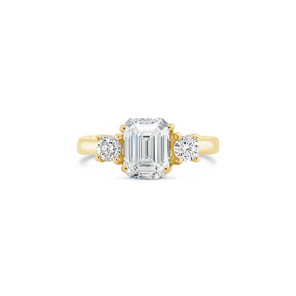 Three Stone Emerald Cut Lab Grown Diamond Engagement Ring