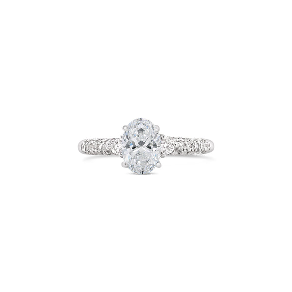 Four Prong Oval Cut Pave Lab Grown Diamond Engagement Ring