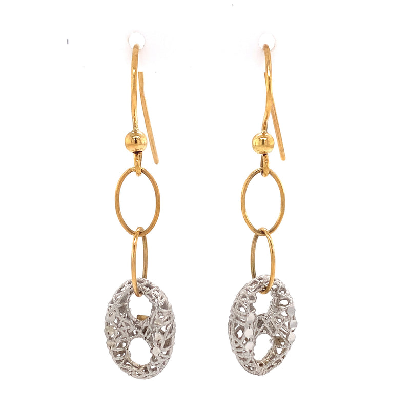 white and yellow gold twisted nest dangling earrings