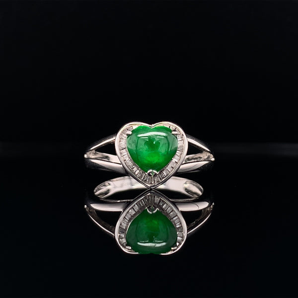 jade diamond heart split shank ring