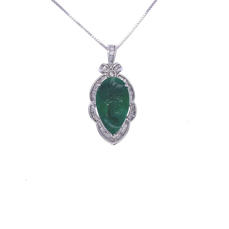 diamond and etched jade pendant