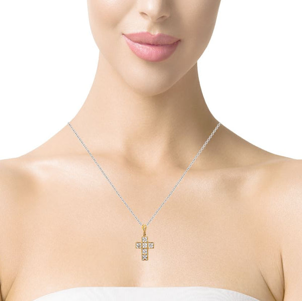 18k White And Yellow Gold Cross Pendant