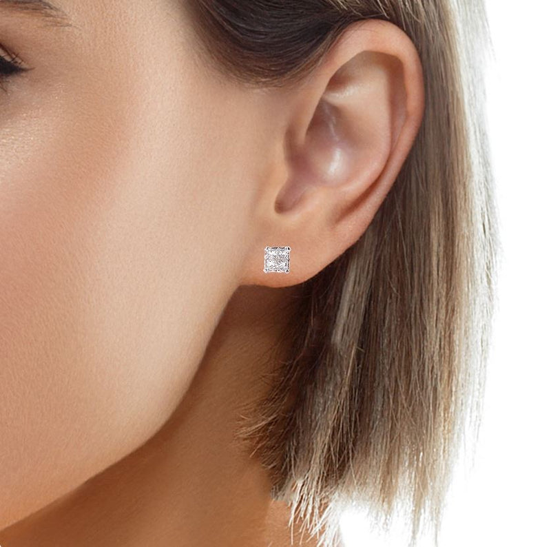18k White Gold Princess Cut Diamond Stud Earrings