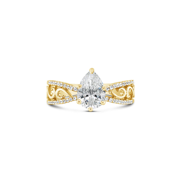 Pear cut antique style engagement ring
