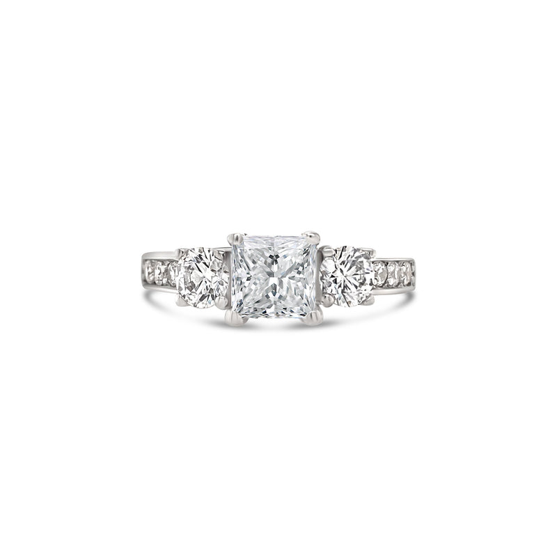 Three stone Princess cut diamond engagement ring