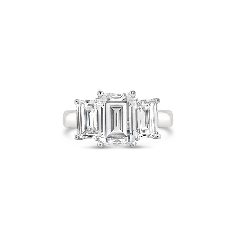 Three stone Emerald Cut Diamond Engagement Ring