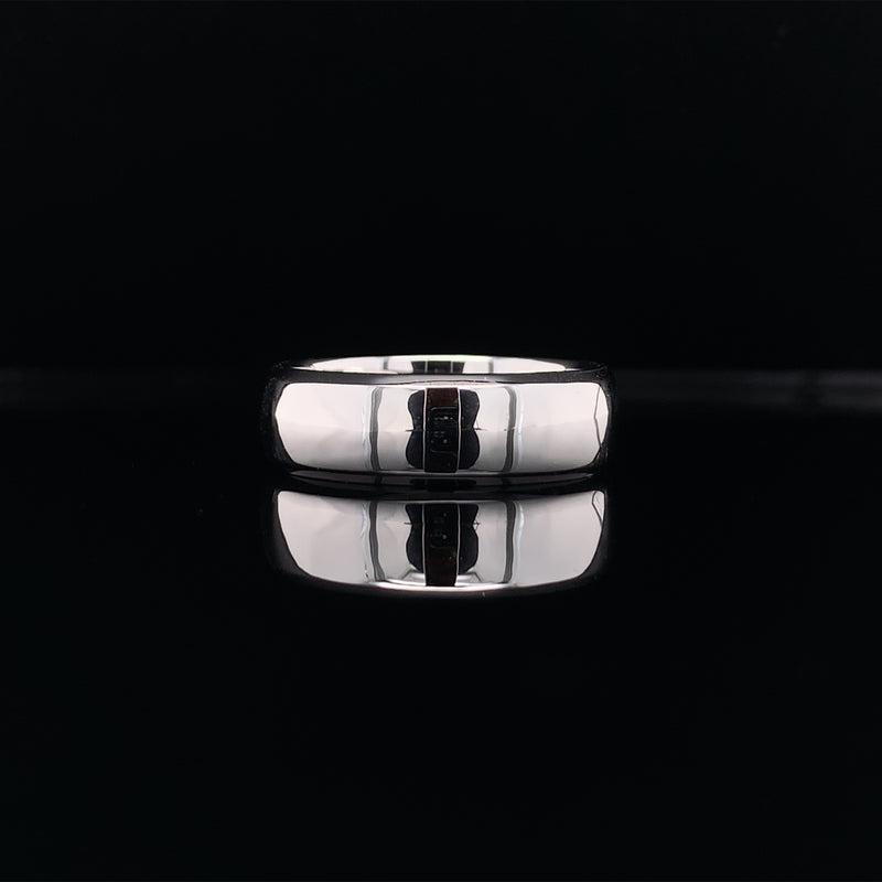 wide white gold men's wedding band with polished finish