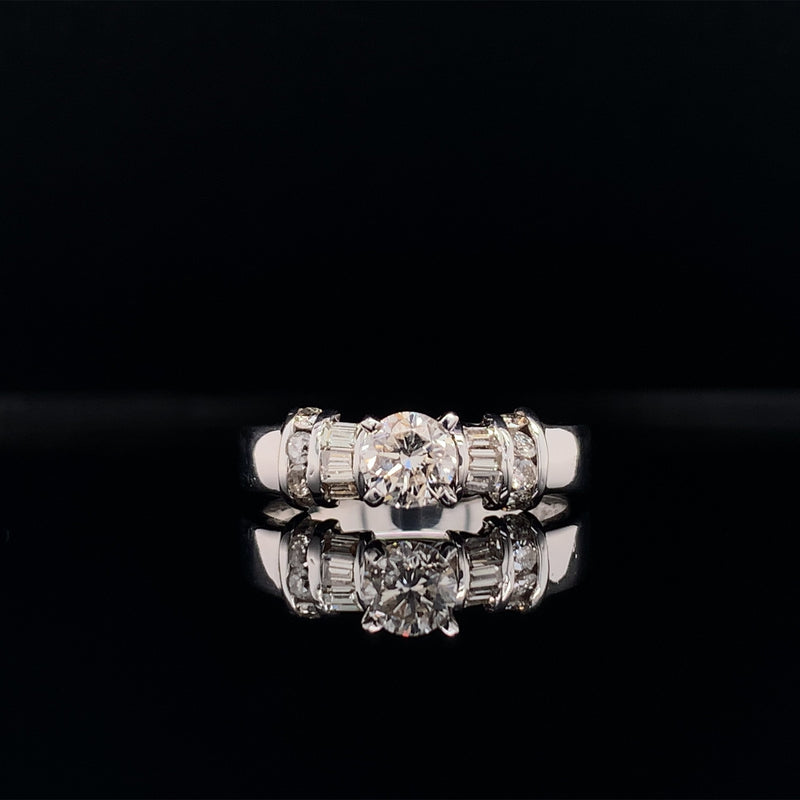 round cut baguette diamond dress ring