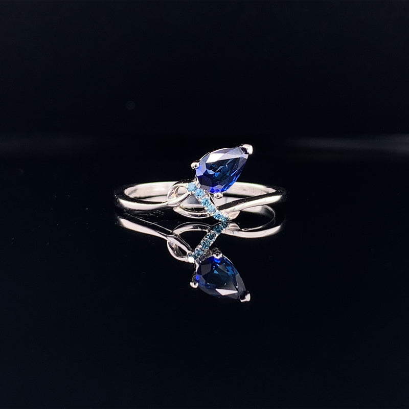 blue sapphire pear ring