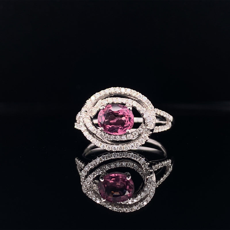 pink sapphire diamond swirl ring