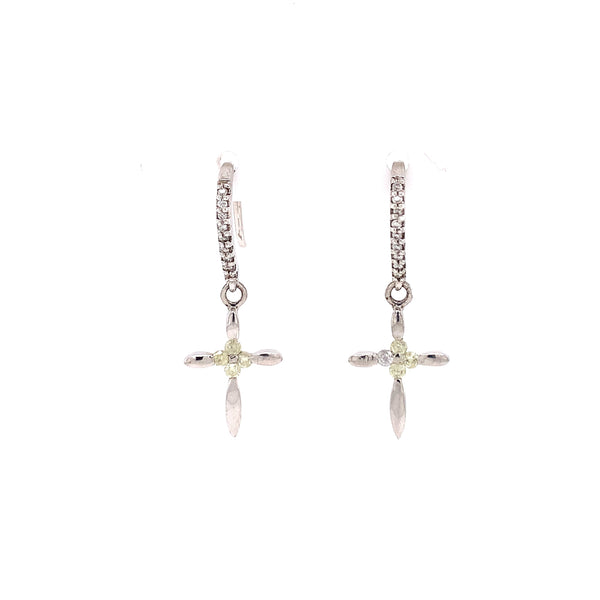 diamond cross dangling earrings