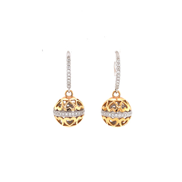 rose and white gold diamond globe dangling earrings