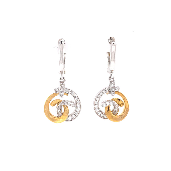 rose and white gold diamond twist dangling earrings