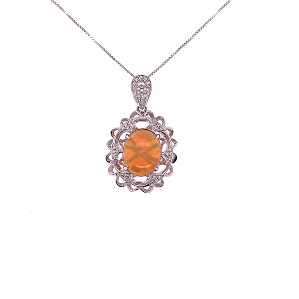 geometric diamond and opal pendant