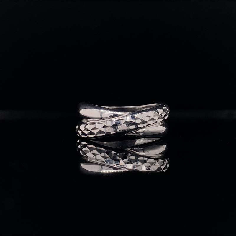 double texture white gold ring