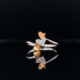 diamond and rose gold fluttering hearts ring