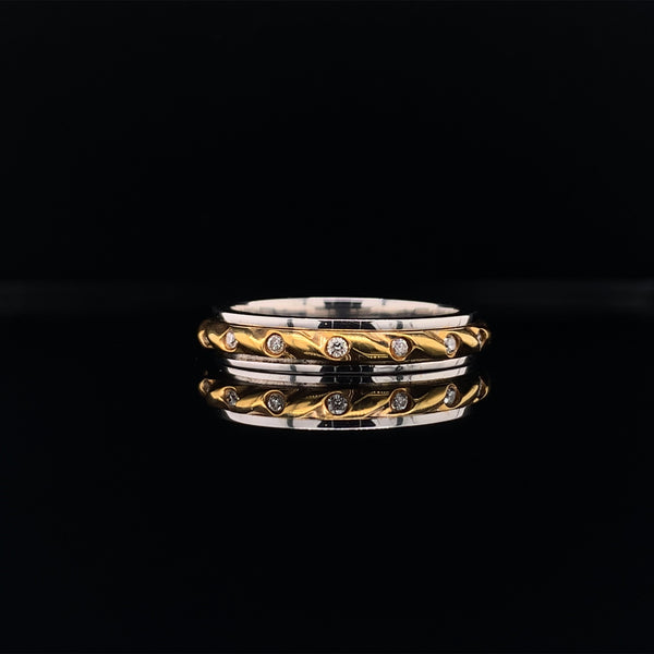 white and yellow gold diamond wheel ring