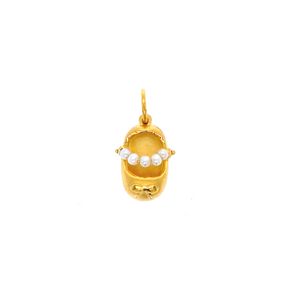 24k yellow gold ballet shoe pendant