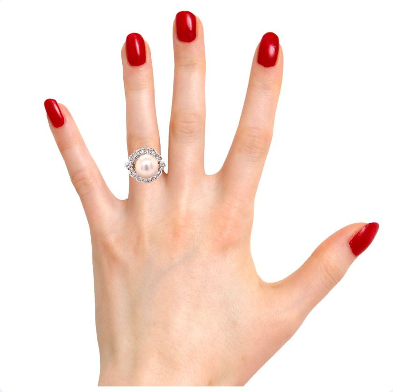 Diamond Petal Pearl Ring