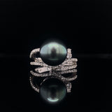 Double Shank Pearl Diamond Ring