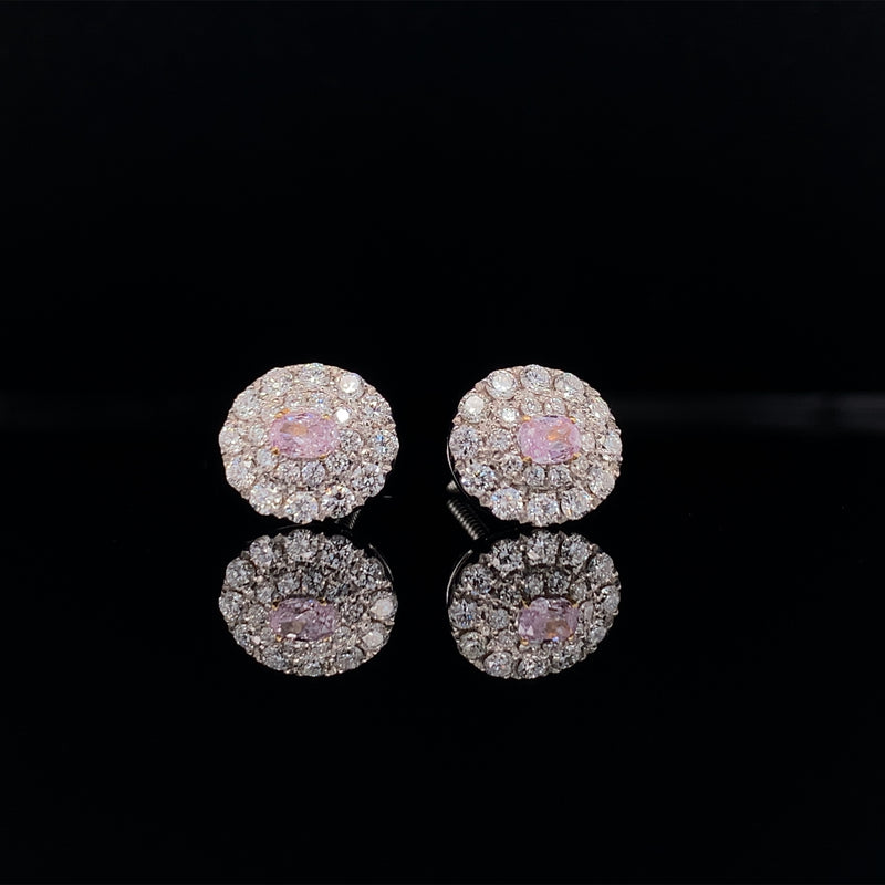 Pink Diamond Double Halo Earrings