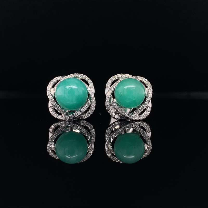 Cabochon Emerald Diamond Earrings