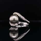 Double Curve Diamond Pearl Ring