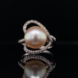 Diamond Split Pearl Ring