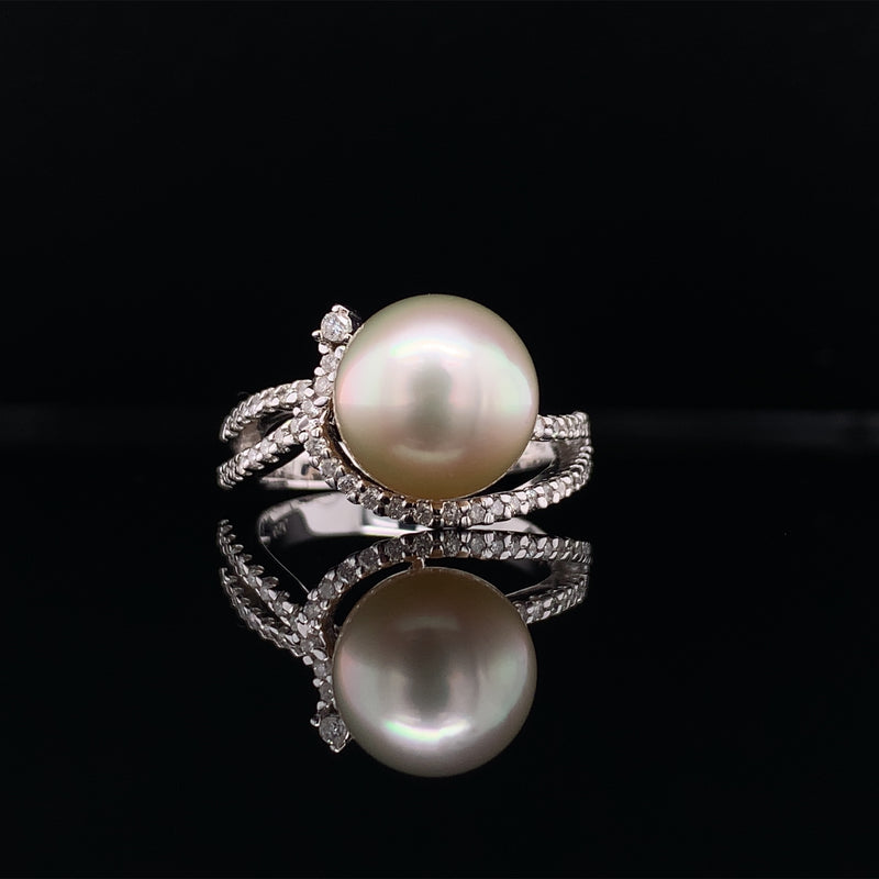 Diamond Embrace Pearl Ring
