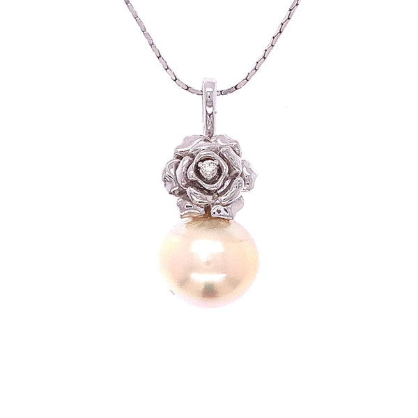 Diamond Rose Pearl Pendant