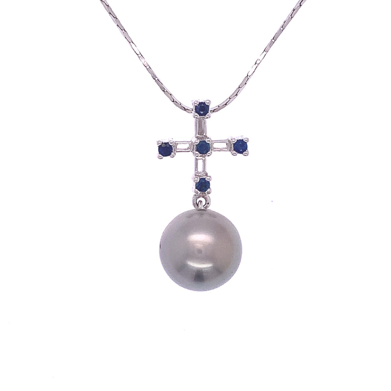 Sapphire Cross Pearl Pendant