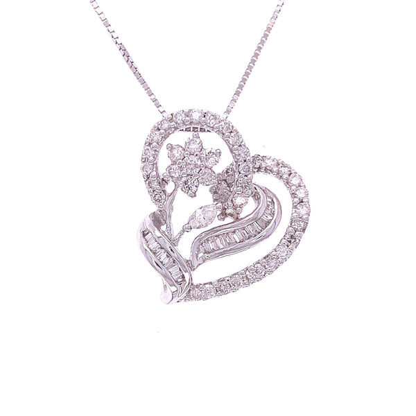 Floral Heart Swirl Diamond Pendant