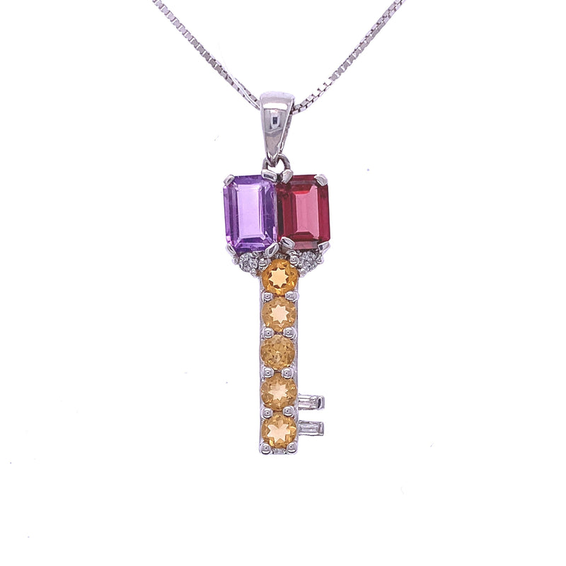 Coloured Sapphire And Diamond Key Pendant