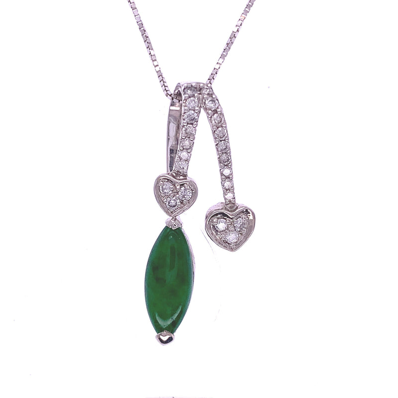Diamond Hearts And Jade Pendant
