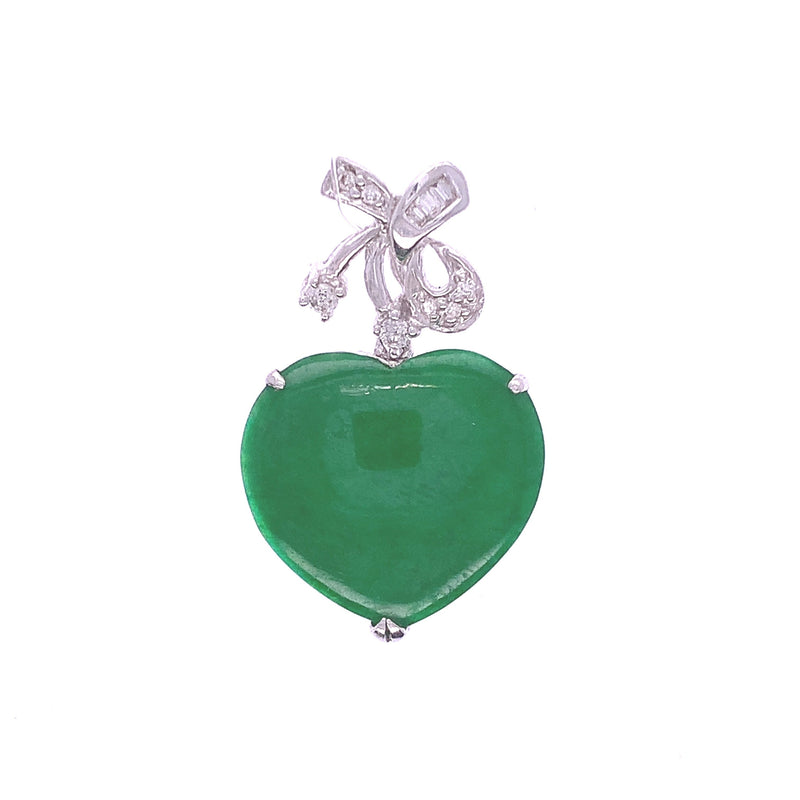 Jade Heart And Diamond Bow Pendant